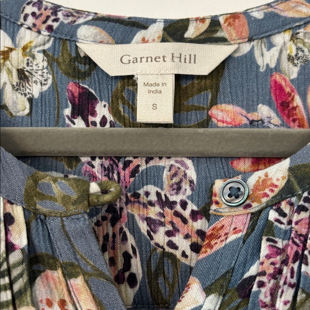 Garnett Hill Sleeveless Tropical Floral Knee Length Dress in Blue Size Small - Picture 2 of 5